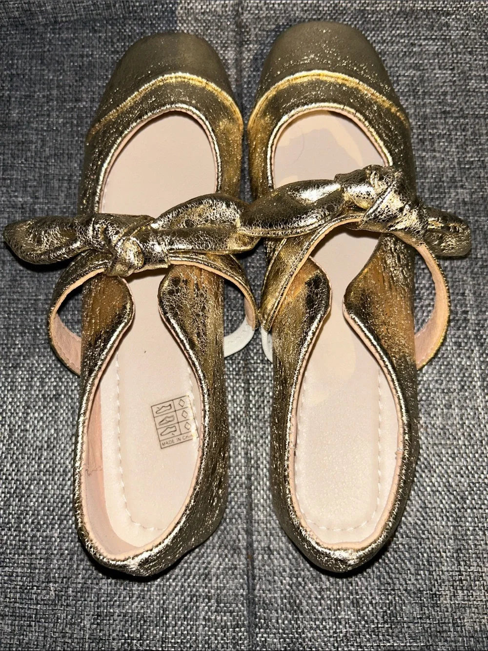 Gold Metallic Knot Strap Flats